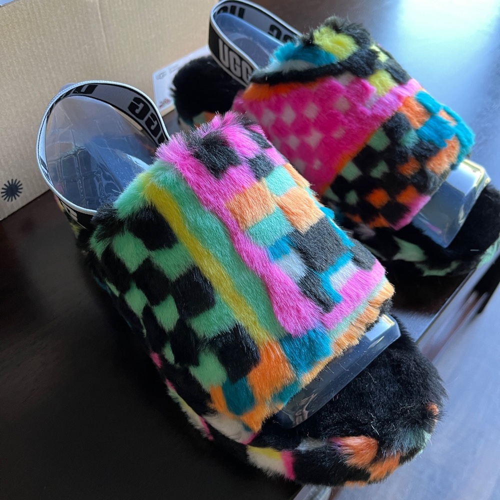 NIB UGG Fluff Yeah Slide Checks. Brand new never worn Authentic Ugg Fluff Yeah